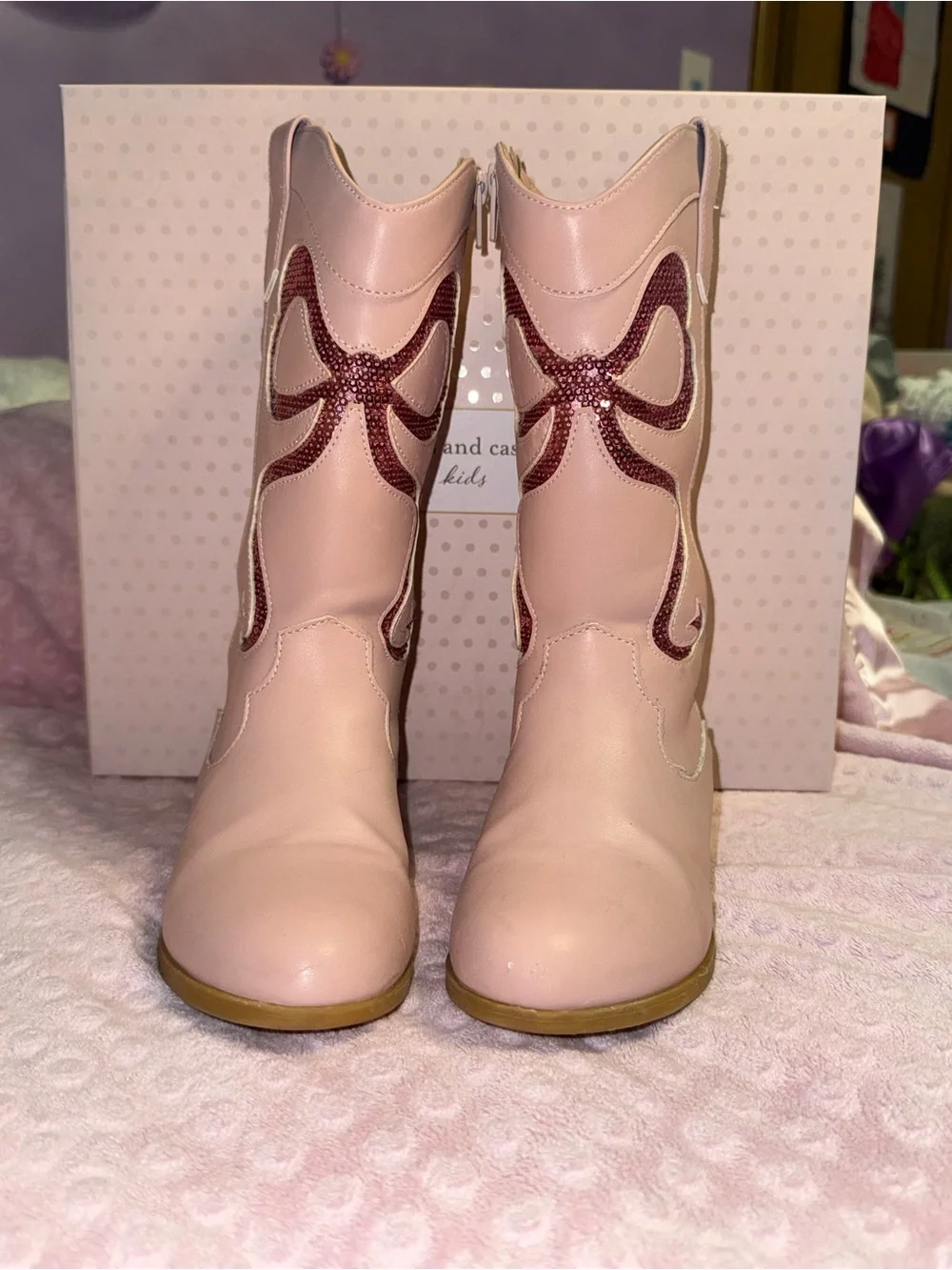 Cupcakes & Cashmere Blush Pink Western Zip Boots with Sequin Swirl Size 2